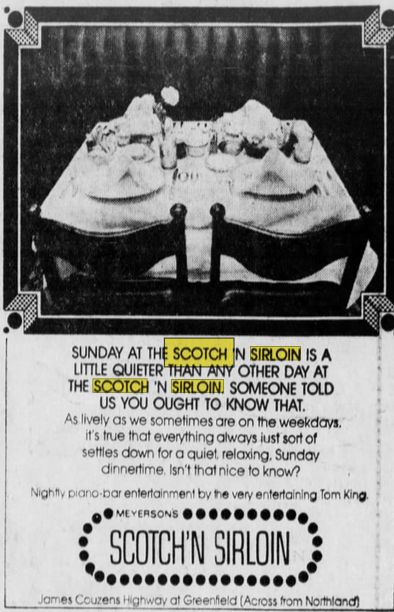 Scotch and Sirloin - May 1974 Ad (newer photo)